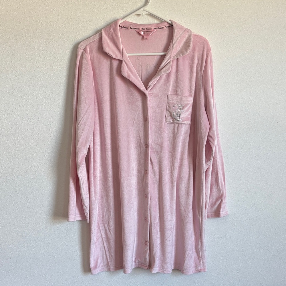 Juicy Couture Light Pink Velour Women's Button Up Sleep Robe/Night Gown Size L